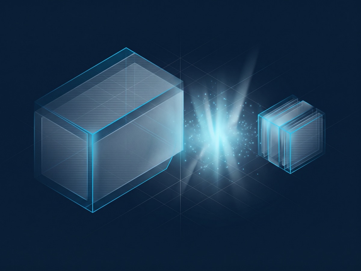 An abstract illustration of small structured elements being organized into an efficient composition.